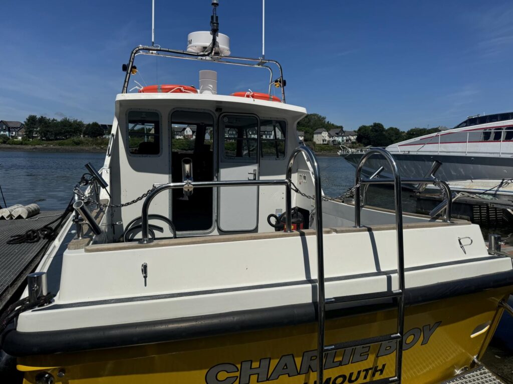 Universal Marine Plymouth Workboat Charter Charlie Boy Lochin 333 Stern View